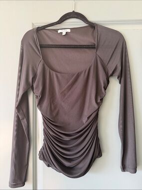 AFRM Women's Mesh Long-Sleeve Ruched Scoop Neck Top — Black